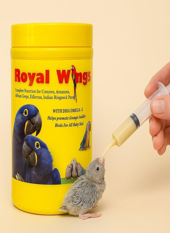 VAYINATO Royal Wings Baby Birds Hand Feeding Formula (500G) with Hand Feeding Syringe DHA Omega-3 | Complete Nutrition for Conures, Amazons, African Greys, Indian Ringneck Parakeets, Love Birds & Cockatiels - Image 1